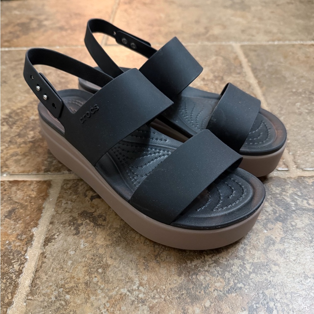 CROCS Women's Black and Brown Platform Sandals